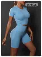 SSITO Nuevo conjunto de Pantalones cortos de manga cortos de Yoga de color sólido de melalgodón sin costura para correr, deportes y Fitness conjunto de Dos piezas - details 26