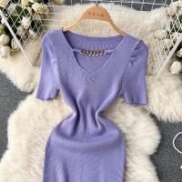 Vestido De Verano Con Diseño De Cadena Y Mangas Cortas Estilo Coreano Ajustado Para Mujer Vestido De Fiesta Mini De Cintura Alta Con Cierre Pullover - details 8