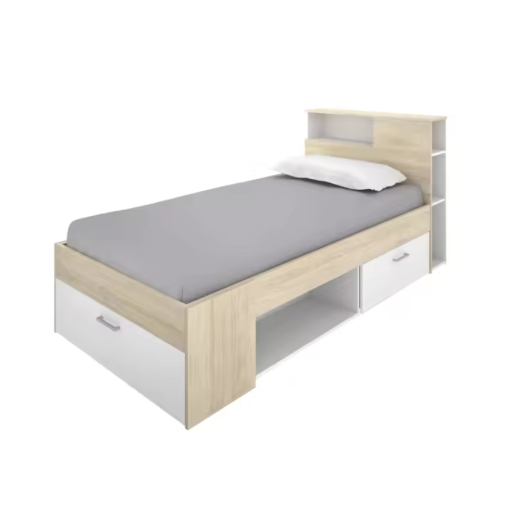 DEKIT GRUPO RIMOBEL LANKA - CAMA COMPACTA DE 90X190 CON CAJONES - NATURAL / BLANCO - 96 x 99 x 218 - 1