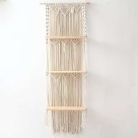 Wall Tapestry, Woven Wall Shelf Wooden Wall Decor Floating Hanging Storage Shelf Bohemian Cotton Rope - details 0