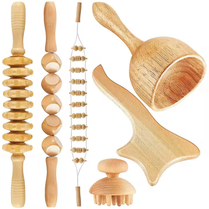 Herramienta De Masaje De Madera 6 En 1 Para Therapy Lymphática Desplacamiento Masajeador Anticelulitis Fascia Rodillo Masajeador Para Relajación Muscular Corporal - 1