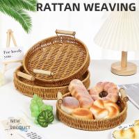 Bandeja De Alimentos De Plástico Tejida a Mano En Rattan Para Frutas Verduras Pasteles Forma Redonda Cesta De Almacenamiento Con Mango - details 0