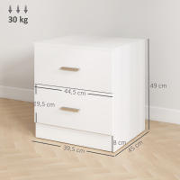 HOMCOM Mesita de Noche Moderna, Mesilla de Noche Dormitorio con 2 Cajones, Mesita Auxiliar para Salón, Dormitorio, Vestuario, 45x39,5x49 cm, Blanco - details 2