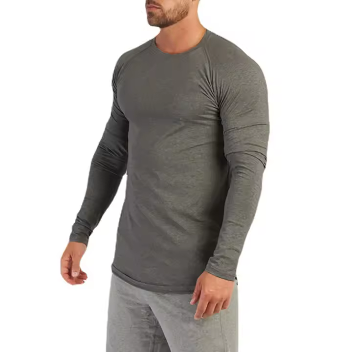 Camiseta De Manga Larga De Algodón Para Hombre Moda Otoño Camiseta Deportiva Casual Para Gimnasio Y Bodybuilding Tops Masculinos - 1