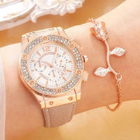 Reloj De Cuarzo Para Mujer 2PCS Set Rosa Lujo Con Rhinestone Y Pulsera De Cristal Reloj De Mano De Moda Y Casual Con Cierre De Hebilla - details 2
