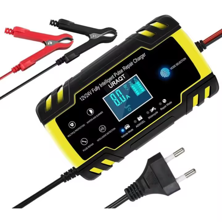 Chargeur de batterie de voiture, chargeur de batterie de voiture 8A 12V / 24V Entièrement automatique avec écran LCD, chargeur d - 1