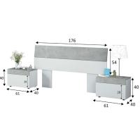 TEKKAN Cabezal para Cama 135/150 cm + 2 Mesitas de Noche con Cajón, Estructura de Tablero Melaminizado, Patas ABS Ocultas, Herraje Metálico para Fijación y Guías Correderas Extraíbles, Acabado en Blanco Artik y Cemento - details 2