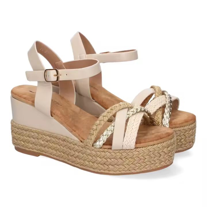 Sandalias de cuña y plataforma en yute hebilla para mujer color beige F260-14 - 1