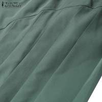 Vestido Elegante De Verano ZANZEA Para Mujer Con Manga Corta Vestido De Fiesta A-Line Solido Pleated Tratamiento De Cierre Pullover Estilo Oficina Lady - details 11