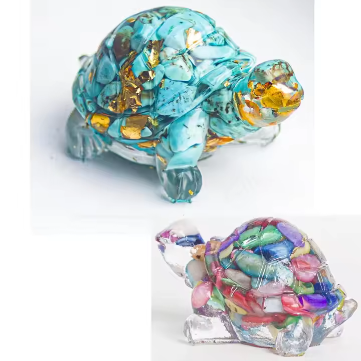 2PC Piedra De Cristal Natural Con Resina En Forma De Tortuga Pequeña Decoración De Escritorio Para Meditación Chakra Y Hechizos Regalo Para El Hogar - 1