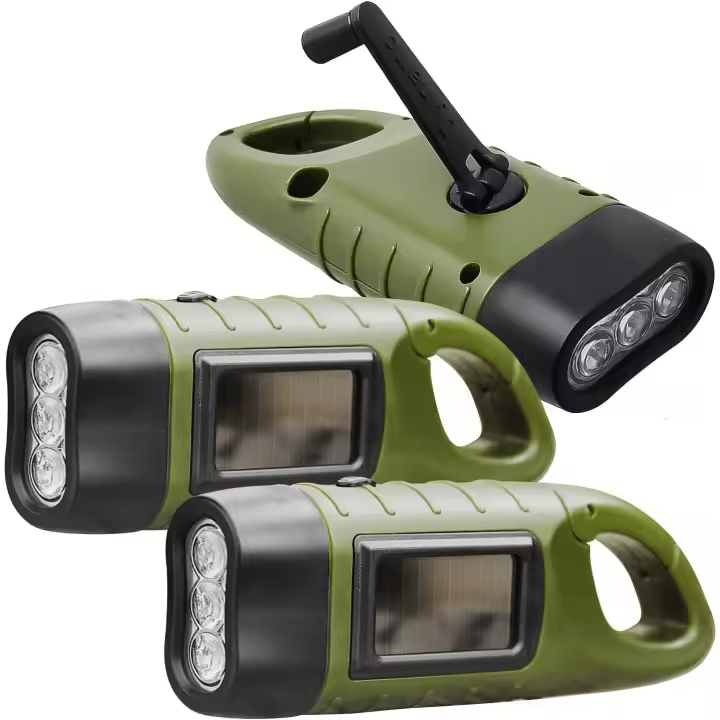 LED Recargable De 3 Piezas Interior, Solar Recargable Interior with Bucle para Senderismo, Linterna Dinamo, Linterna, Manivela para Exterior/Camping/Emergence (Green) [Clase de eficiencia energética A] - 1