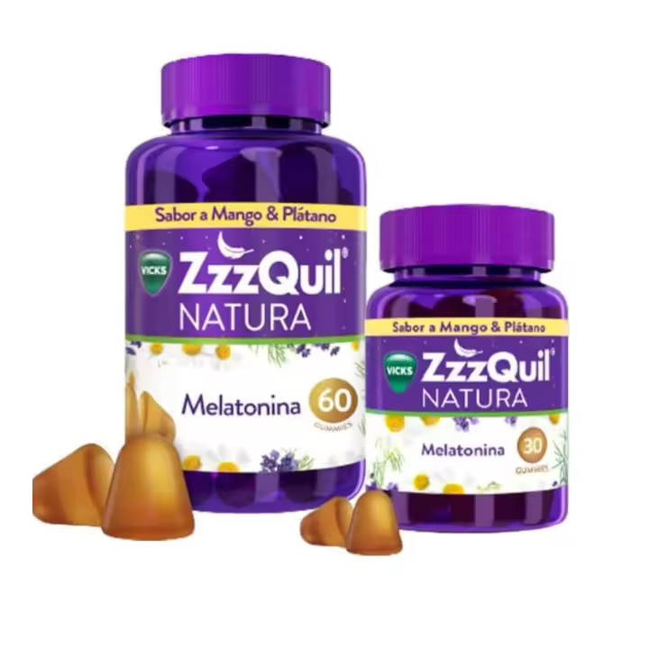 Vicks Gominolas para Dormir Zzzquil Natura Melatonina 60+30 Gummies | Sabor Mango y Plátano - 1