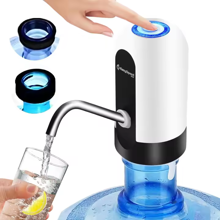 EasySpeed Dispensador de Agua Eléctrico USB-C | Bomba Recargable 1200mAh con 2 Adaptadores para Garrafas y Botellas de 3,5 a 18,9L | Ideal para Hogar, Oficina y Camping - 1