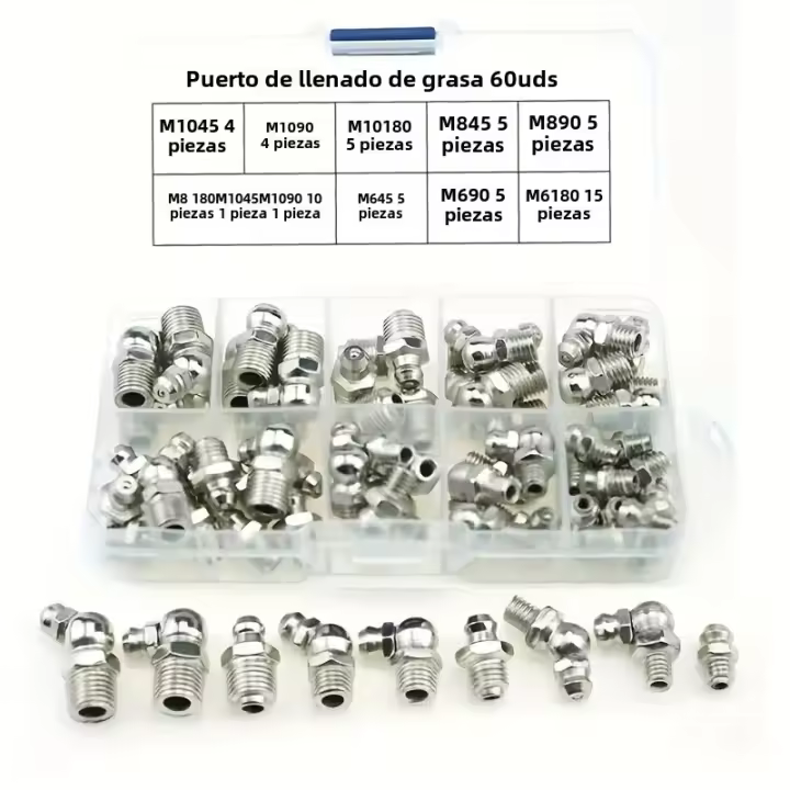 Set De 60 Piezas De Conexiones De Grasa Universal M6 M8 M10 Enchufe Recto Para Pneumáticos Y Herramientas De Reparación - 1