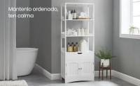 VASAGLE Armario de Baño, Armario Alto, Estantería Independiente, con 3 Estantes Abiertos, 1 Cajón Grande y 1 Armario, 32,5 x 60 x 154 cm, para Sala de Estar, Cocina, Estudio, Blanco - details 0