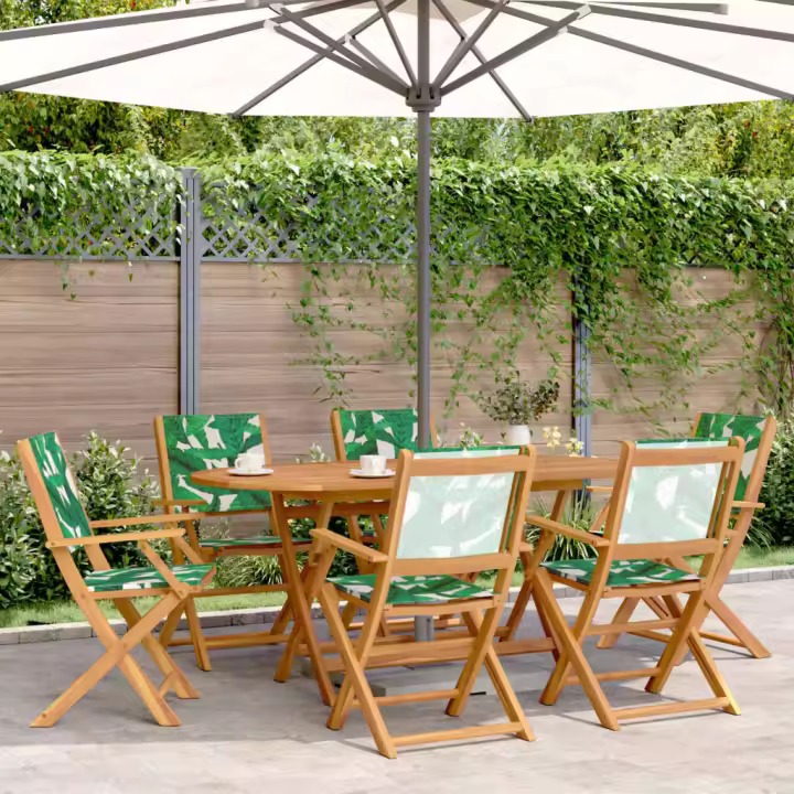 vidaXL Sillas de jardín reclinables 6 uds madera maciza y tela verde - 1