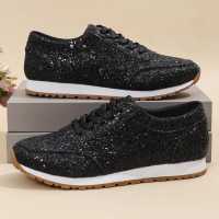 Zapatos De Mujer De Primavera Con Lentejuelas Bling Y Diseño Fashion Punta Redonda Antideslizantes Confortables Para Exterior Suela Gruesa - details 9