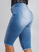 Pantalones De Mezclilla Para Mujer Cintura Alta Ajustados Diseño De Lana Casual De Rodilla Longitud Cierre Con Botón Y Cremallera - details 5