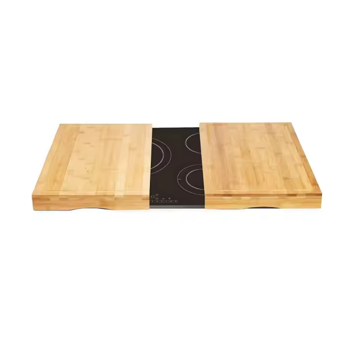 Dcasa Cubre vitrocerámica madera, Juego de 2 tablas de cortar Bambú nórdica de 56x54x4 cm - 1