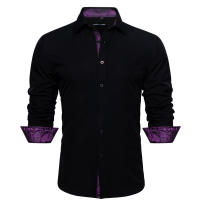 Camisa De Seda Barry Wang Para Hombres Cuello En V Manga Larga Estilo Slim Fit Colores Blancos Y Negros Top Casual Transpirable - details 20
