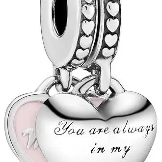 Charm colgante de corazón de madre e hija con circonita cúbica en plata de ley.，Incluye Caja Original - 1