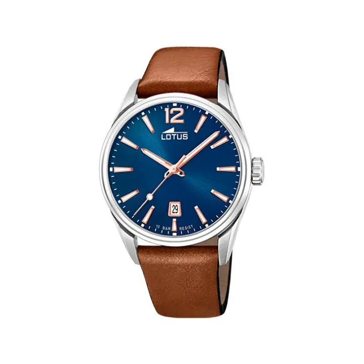 Reloj de Hombre Lotus 18693/2 con Correa de Cuero Marrón y Esfera Azul - Resistente al agua 10 ATM - Deportividad y elegancia en tu muñeca - 1