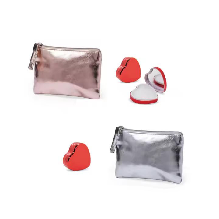 Lote de 10 Bálsamos de Labios Corazón con Espejo y Monedero en Plata, Oro Rosa - Regalos para Invitadas de Boda, Aniversarios, Comuniones y Bautizos - 1