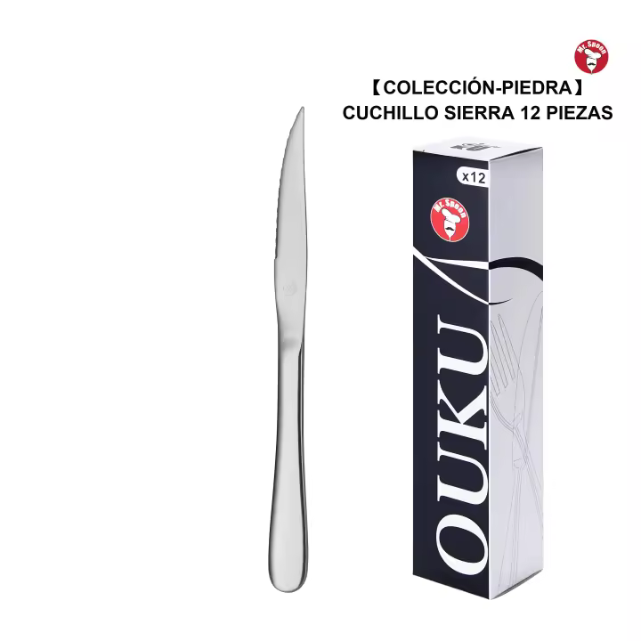 Mr.Spoon Serie Piedra 12 Piezas 48 Piezas 240 Piezas ecolomico,Acero inoxidable 13/0,Cuchillo carne,Largo 233mm grosor 5mm,Cubiertos mango monobloque,Aptos para lavavajillas,Caja Envase Ecológico,Para Casa,Hotel,Restaurante 60101 - 1