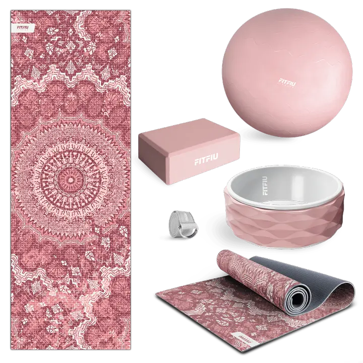 FITFIU Fitness KITWELL-500 - Pack de 5 Accesorios Yoga Pilates Color Lila Que Incluye Esterilla, Bloque, Rueda, Correa y Pelota - 1
