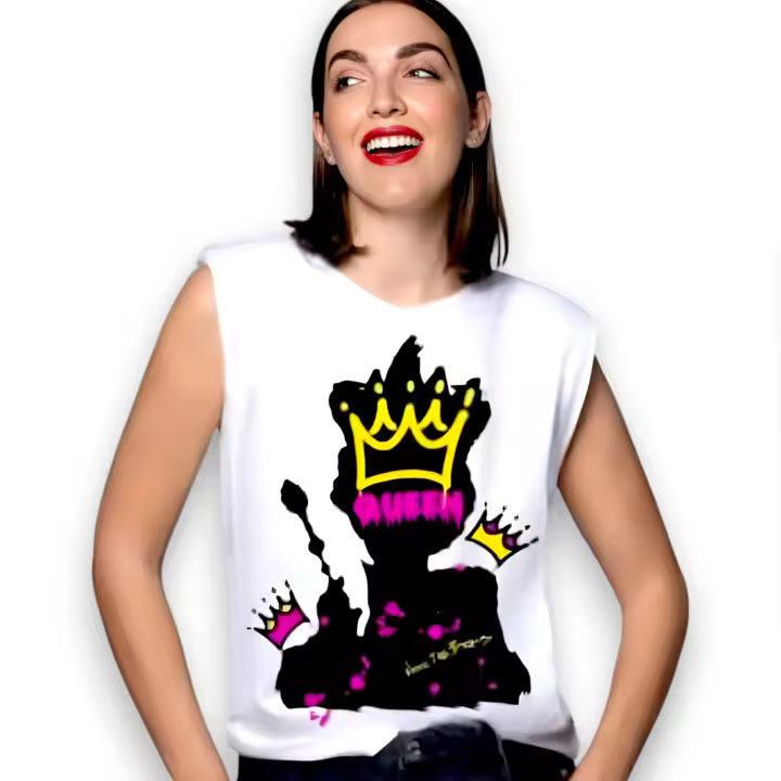 Moda Noc The Brand - Camiseta Queen Blanca de Algodón y Elastano - 1
