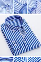 Camisa De Punto Para Hombre Azul Claro Con Rayas Cuello En V Manga Larga Ajustada Estilo Coreano No Hierro Casual Negocios - details 11