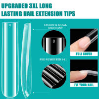 60pcs Uñas Postizas De Acrílico Transparentes Extra Largas Estilo Europeo Y Americano 5XL Uñas Falsas De Cobertura Completa Para Dedos - details 1