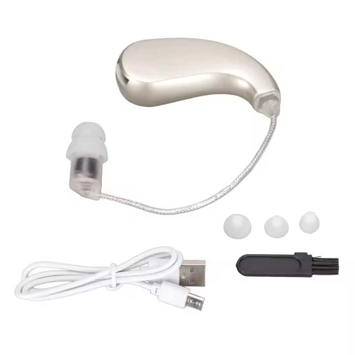 Amplificador auditivo Amplificador de sonido portátil recargable con Volumen ajustable para pacientes mayores Versión Mejorada Plata - 1
