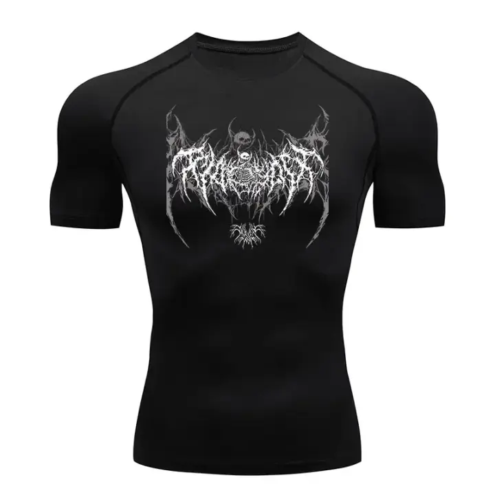 Camiseta De Compresión Para Hombre Quick-Drying Transpirable Con Mangas Cortas Estampada Elasticidad Para Fitness Gimnasio Running Y Deportes Tallas S-3XL - 1