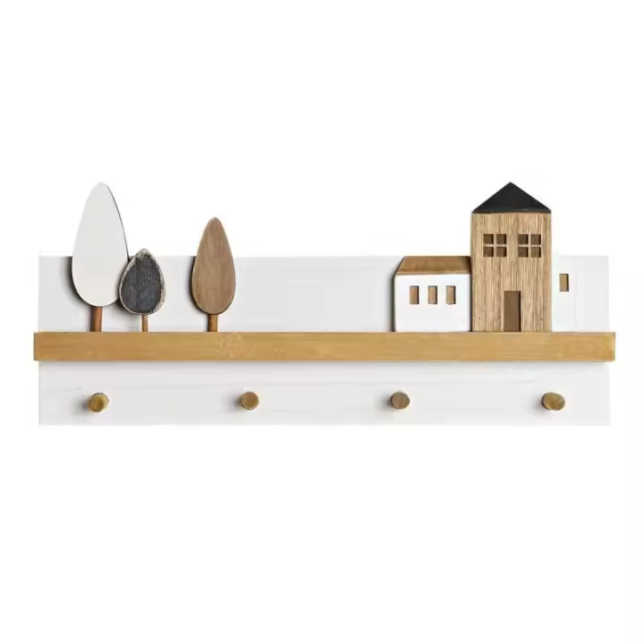 Perchero de Pared DKD Home Decor Madera Casas Urbano 40 x 4 x 17 cm - 1
