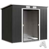 Outsunny Caseta de Jardín Exterior 2,4 m², 213x130x172 cm, Cobertizo de Jardín Exterior Metálico con Puerta Corredera, Techo Inclinado, Base Refuerzo (Suelo NO Incluido) y 2 Ventanas, Gris Oscuro - details 0
