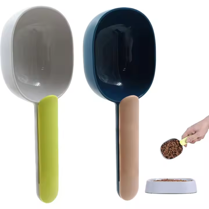 Cucharas Medidoras para Alimentos Mascotas - Cuchara de Comida Perros Mango con Clip Bajo Gatos Rellenar Cocina Bar Buffet Fiestas Harina Trigo Frutos secos Especias 2 PCS (Indigo + Polvo Gris Verde) - 1