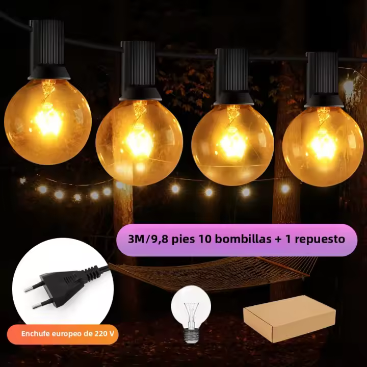 Cadena De Luces G40 De Tungsteno Para Patio Exterior 15M/50Pies 220V Conectables Lámpara Colgante Para Decoración De Jardín Porche Balcón Fiesta - 1