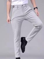 Pantalones Casuales Para Hombre Gris Claro Con Cintura Semi Elástica Pantalones Rectos De Nylon Sedoso Para Hombre Estilo Business Verano - details 1