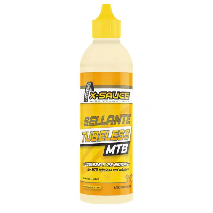 X-SAUCE | Sellante Antipinchazos Tubeless Para Mtb 200ml - PARA USO EN RUEDAS TUBELESS DE MONTAÑA.
Capacidad: 200ml
Dosis recomendadas dependiendo del grosor de la cubierta:
MTB 26": - 1