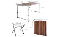 Mesa de Camping Plegable con 4 Taburetes 120 x 60 x 55/63/70cm Altura Ajustable Juego de Muebles Multiusos de Acampada Mesita con Bisagras de Aluminio y MDF Mobiliario de Picnic - details 7