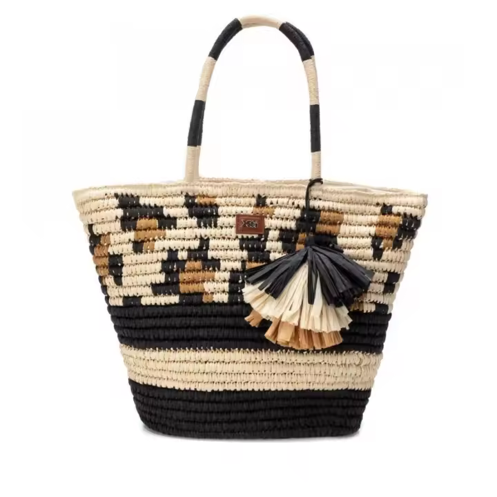 Bolsos sport de mujer XTI 184325 02 CAPAZO RAFIA ASA CORTA NEGRO BEIGE 31984 24V - 1
