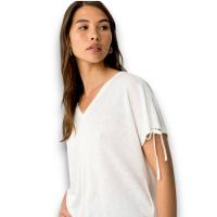 Camiseta Pepita Blanca Tiffosi Mujer | Cuello V Lazada Manga Corta | Básica Viscosa Poliéster - details 3