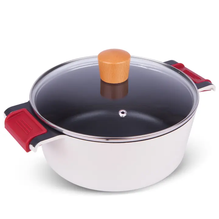 LA MOUSTACHE Cacerola de Aluminio Fundido con Revestimiento de Titanio Tapa de Cristal y Asas de Silicona (Kleiman) - 1