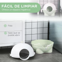 PawHut Arenero para Gatos con Cubierta Desmontable Caja de Arena para Gatos de Plástico con Pala Carga 4 kg 53x51x48 cm Verde - details 4