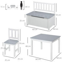 HOMCOM Conjunto de Mesa 2 Sillas y Banco para Niños de Madera con Espacio de Almacenamiento Muebles Infantiles para Sala de Juegos Habitación de Niños - details 2