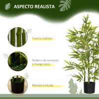 HOMCOM Planta Artificial de Bambú con Maceta 90 cm Bambú Artificial con 504 Hojas Realistas Decoración para Salón Hogar Exterior Ø15x90 cm Verde - details 0