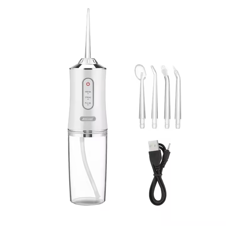 Irrigador Bucales Portatil, Irrigador Dental Portatil Viaje con 4 Boquillas 3 Modos,USB, 220ml Recargable Irrigador limpiador Dientes Agua Presion, IPX7 Impermeable - 1