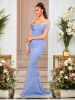 Vestido De Noche Elegante Con Cristales Y Lentejuelas off the Shoulder Para Mujer Vestido Bodycon De Largo Floor Length Para Fiesta Y Premios - details 1