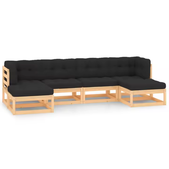 vidaXL Muebles de jardín 6 pzas y cojines antracita madera maciza pino - 1